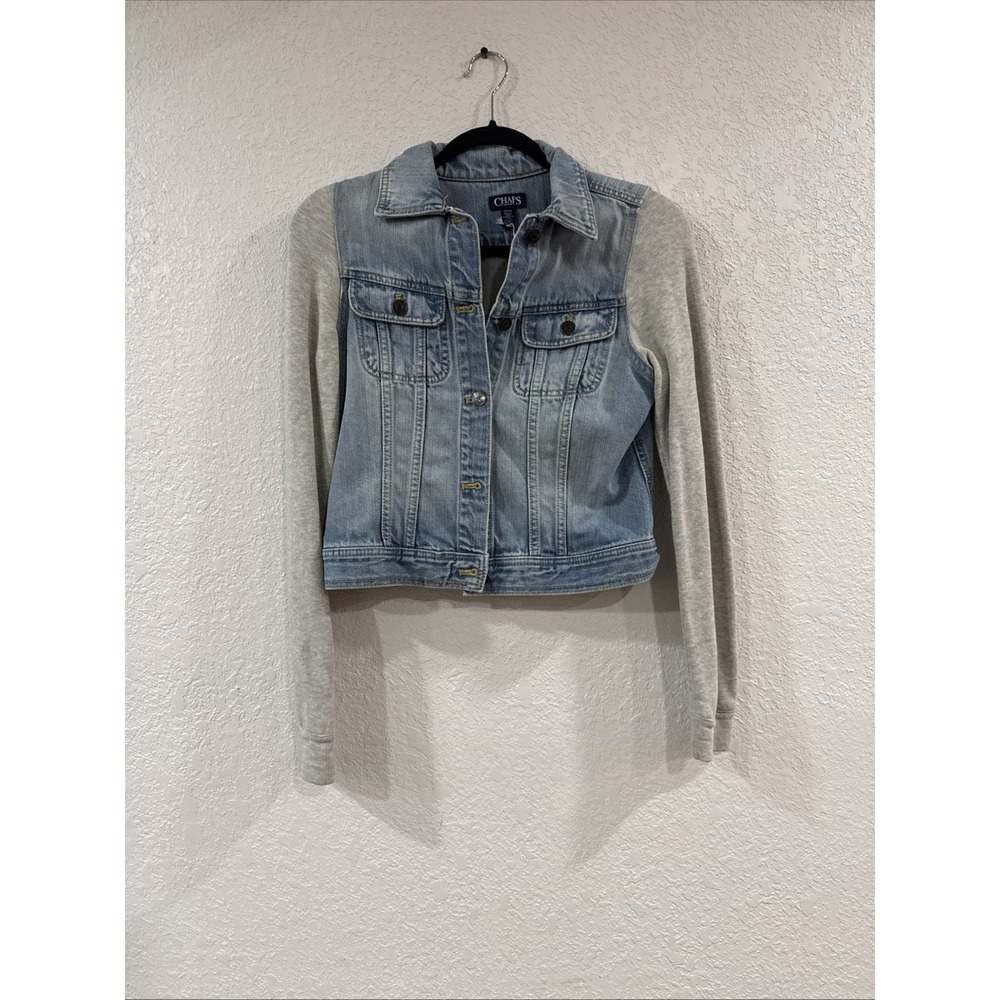 Chaps Ralph Lauren Jean jacket with grey sweatshirt sleeves Sz Small